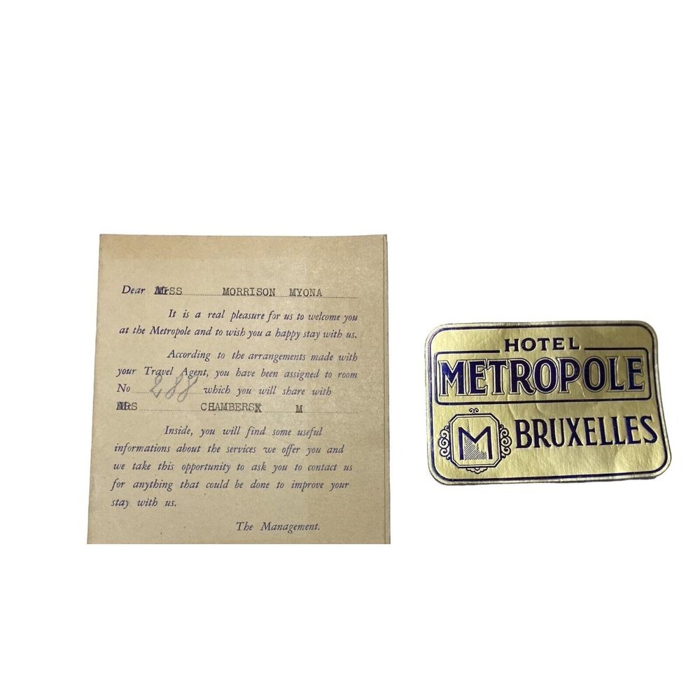 Vtg 1950s Brussels Lot Metropole Hotel Menu and Luggage Tag World's Fair